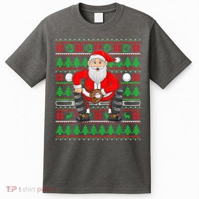 Xmas Ugly Sweater Style Santa Playing Baseball Christmas T-Shirt
