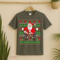 Xmas Ugly Sweater Style Santa Playing Baseball Christmas T-Shirt thumb 2