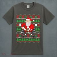 Xmas Ugly Sweater Style Santa Playing Baseball Christmas T-Shirt thumb 4