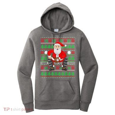 Xmas Ugly Sweater Style Santa Playing Baseball Christmas Women's Hoodie