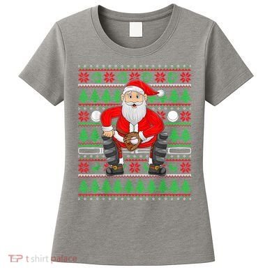 Xmas Ugly Sweater Style Santa Playing Baseball Christmas Women's T-Shirt