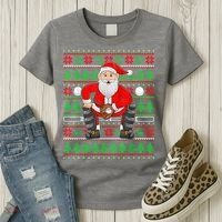Xmas Ugly Sweater Style Santa Playing Baseball Christmas Women's T-Shirt thumb 3