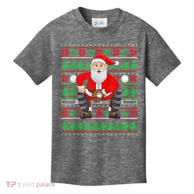 Xmas Ugly Sweater Style Santa Playing Baseball Christmas Kids T-Shirt