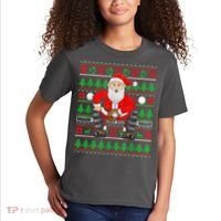 Xmas Ugly Sweater Style Santa Playing Baseball Christmas Kids T-Shirt thumb 2
