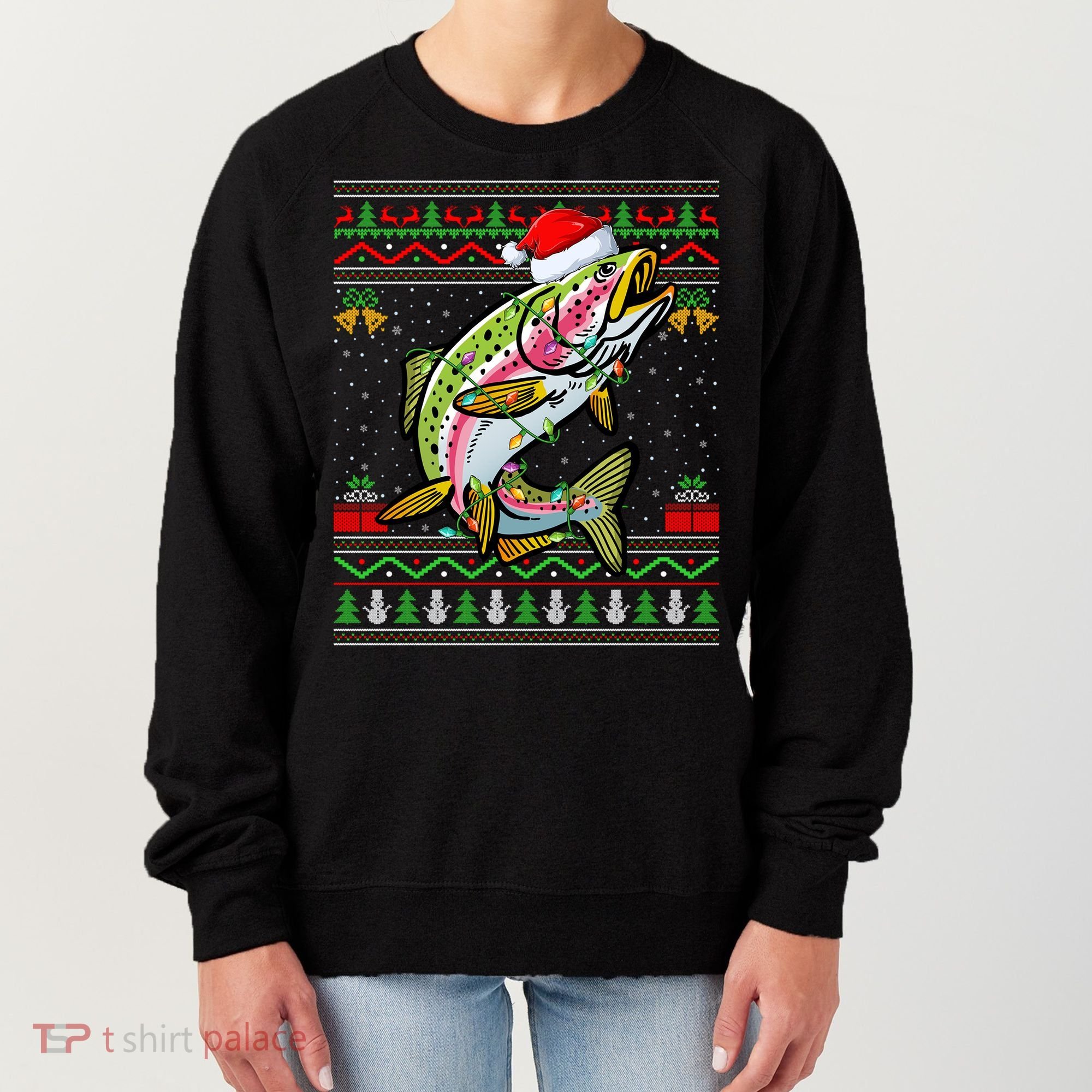 Xmas Ugly Sweater Style Santa Rainbow Trout Fish Christmas Meaningful Gift Women's Sweatshirt