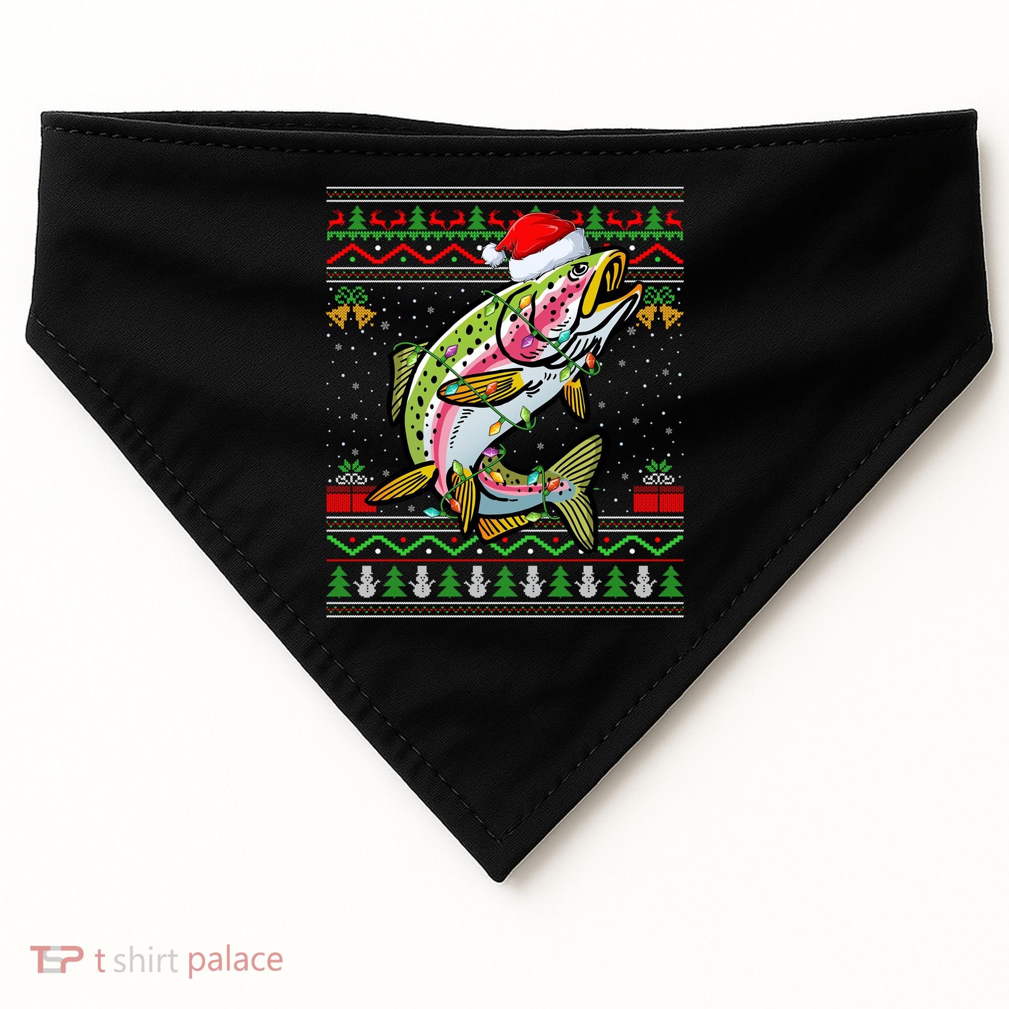 Xmas Ugly Sweater Style Santa Rainbow Trout Fish Christmas Meaningful Gift USA-Made Doggie Bandana