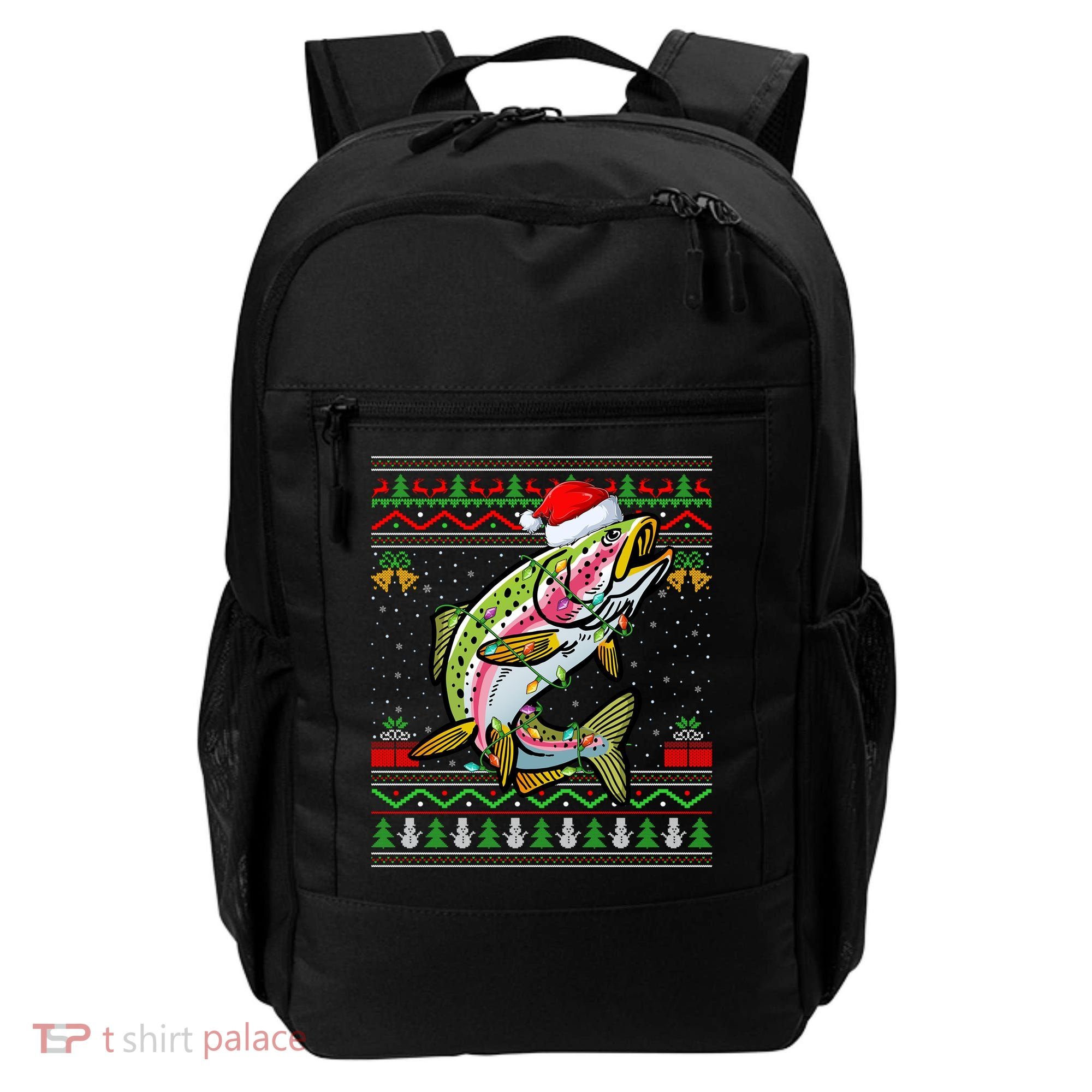 Xmas Ugly Sweater Style Santa Rainbow Trout Fish Christmas Meaningful Gift Backpack
