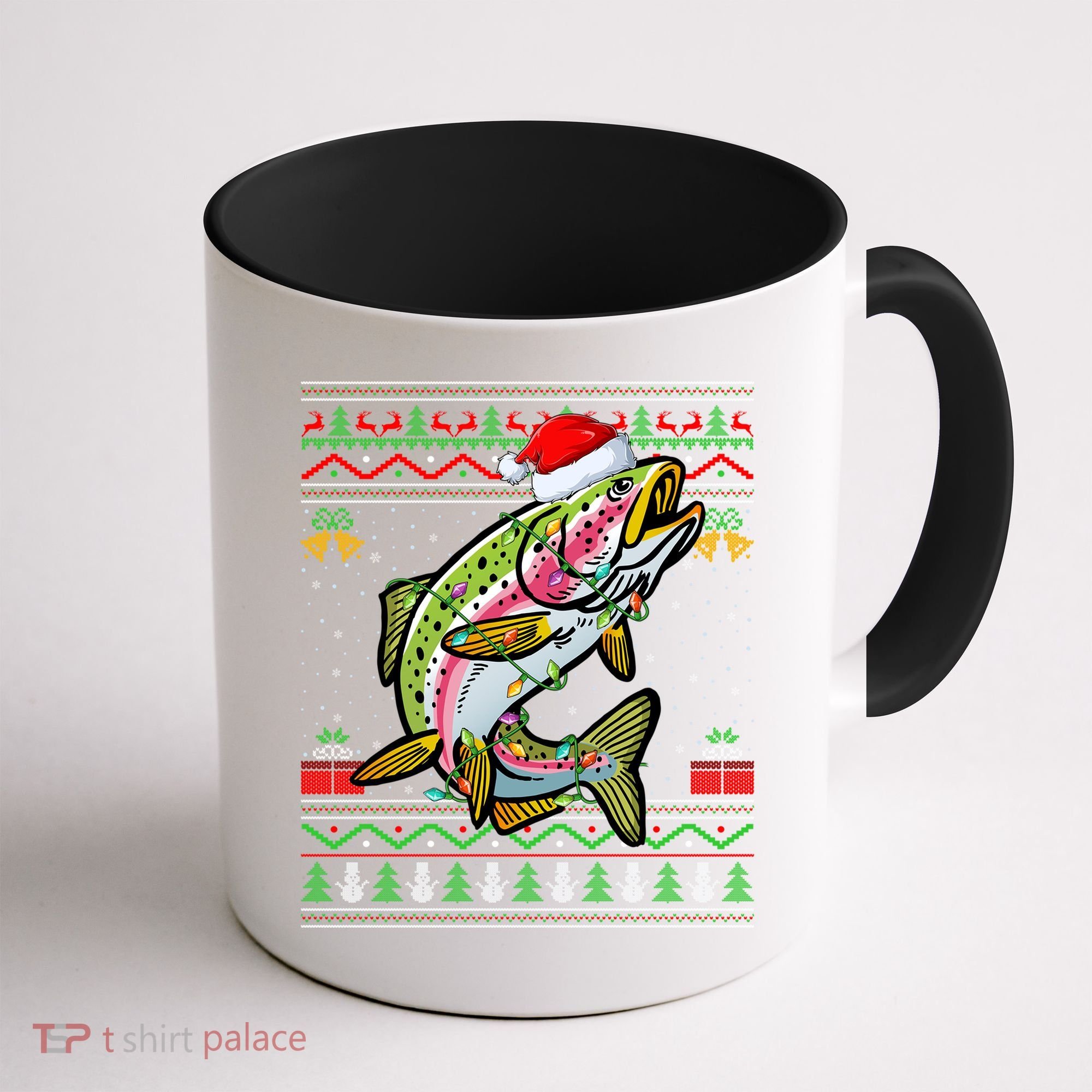 Xmas Ugly Sweater Style Santa Rainbow Trout Fish Christmas Meaningful Gift Coffee Mug