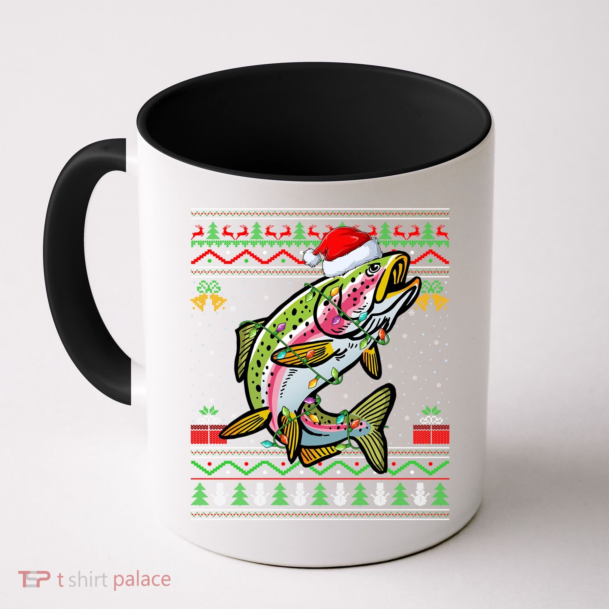 Xmas Ugly Sweater Style Santa Rainbow Trout Fish Christmas Meaningful Gift Coffee Mug