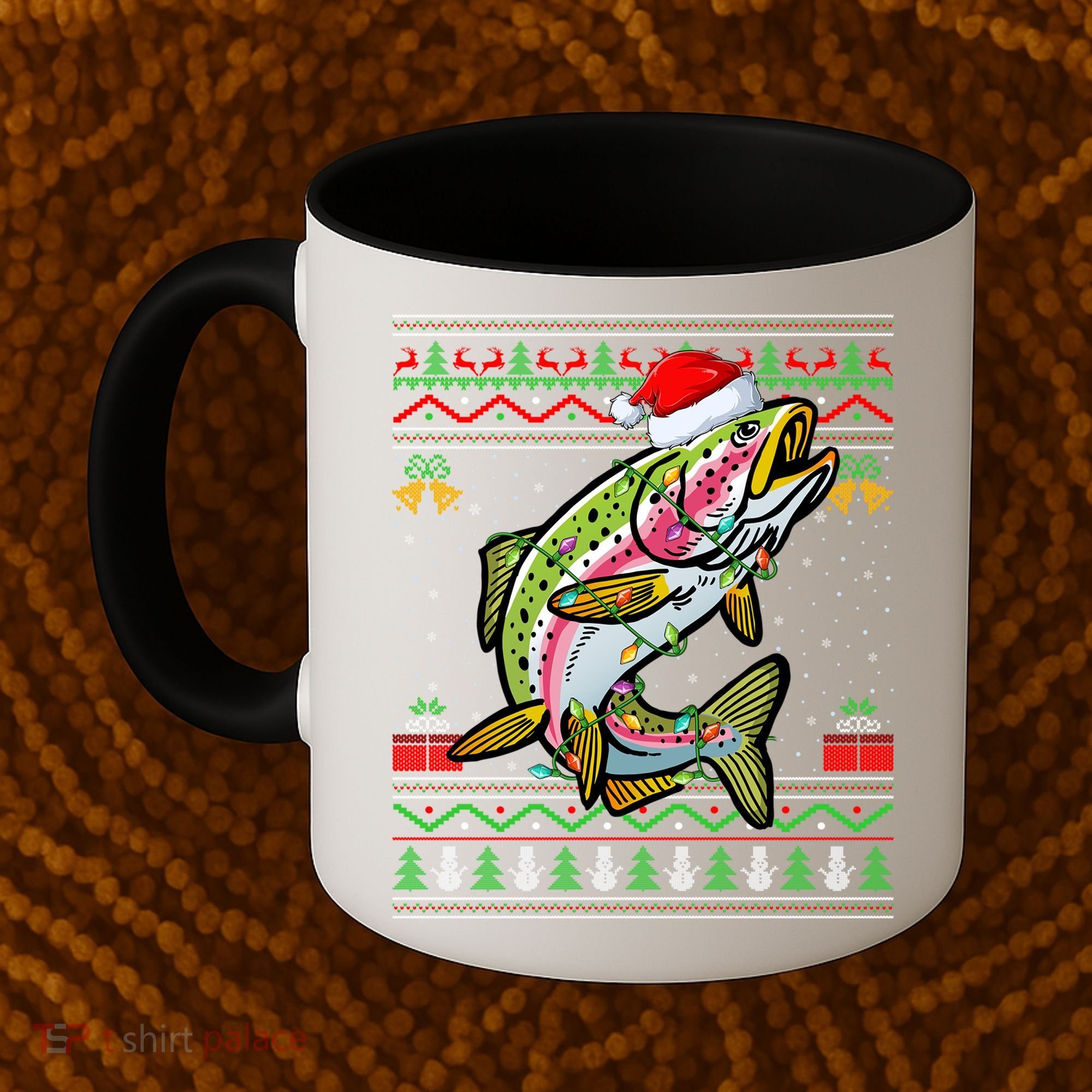 Xmas Ugly Sweater Style Santa Rainbow Trout Fish Christmas Meaningful Gift Coffee Mug