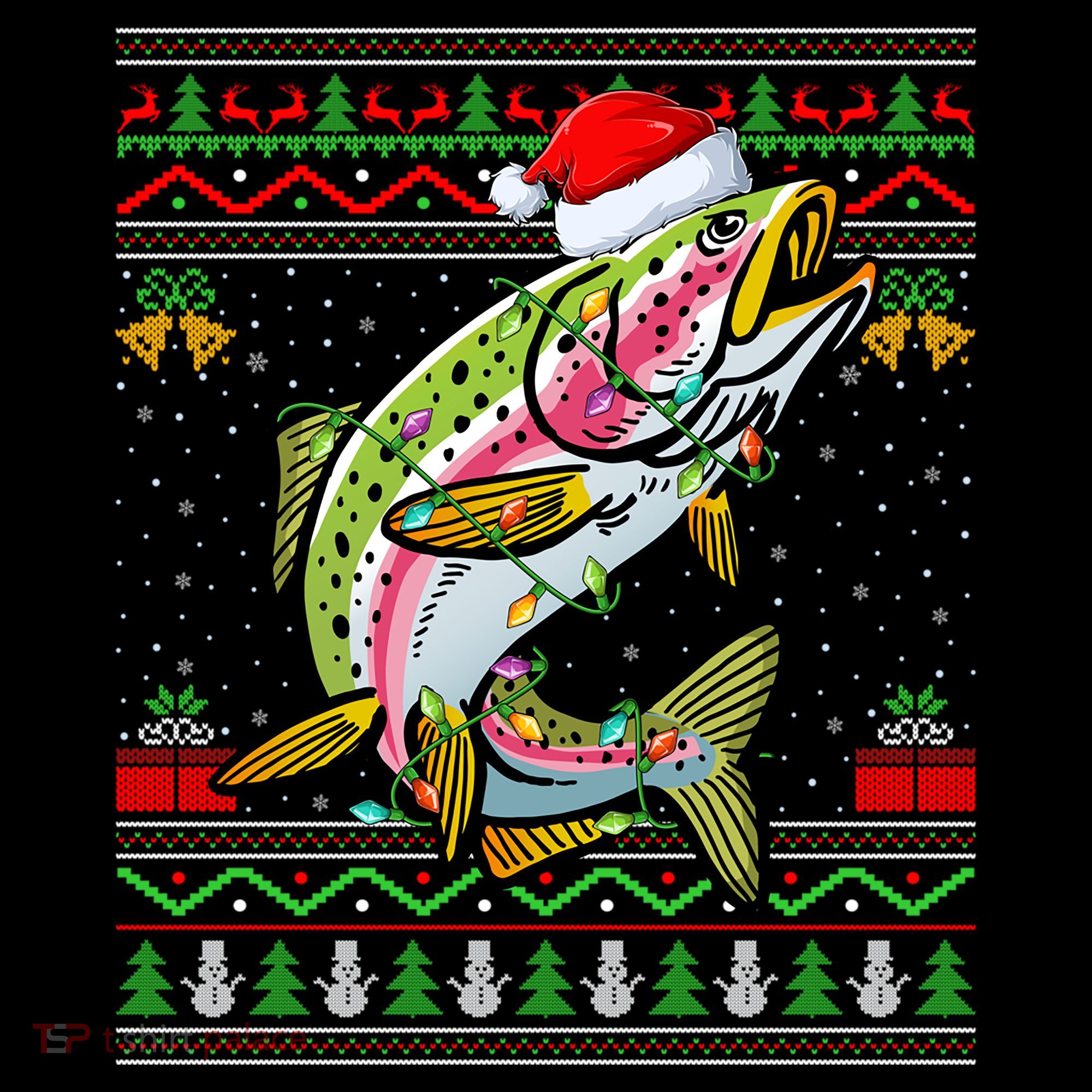 Xmas Ugly Sweater Style Santa Rainbow Trout Fish Christmas Meaningful Gift Coffee Mug