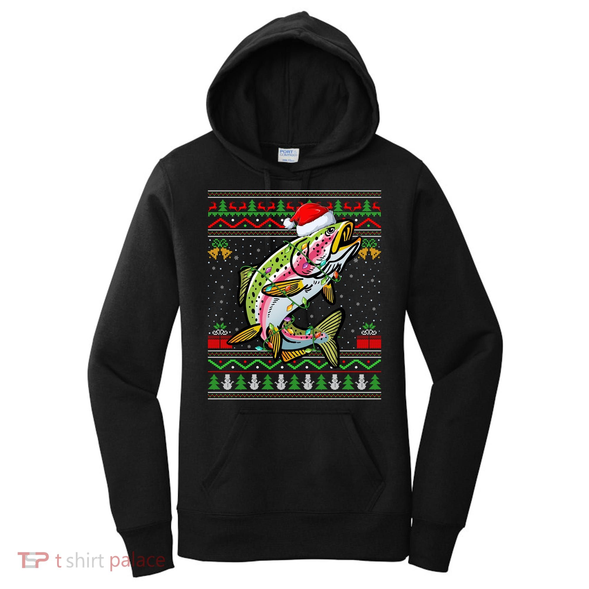 Xmas Ugly Sweater Style Santa Rainbow Trout Fish Christmas Meaningful Gift Women's Hoodie