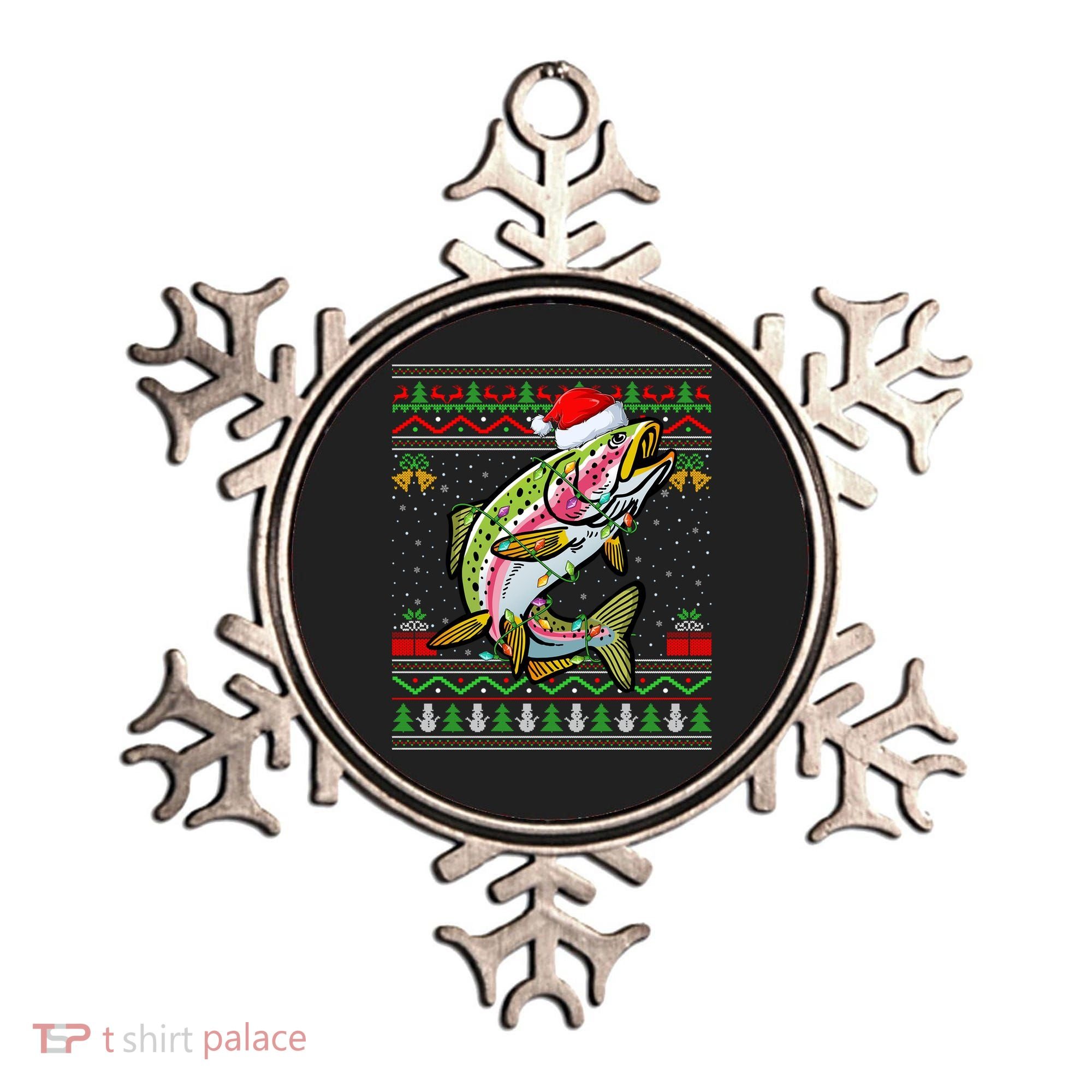 Xmas Ugly Sweater Style Santa Rainbow Trout Fish Christmas Meaningful Gift Ornament