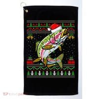 Xmas Ugly Sweater Style Santa Rainbow Trout Fish Christmas Meaningful Gift Golf Towel thumb 0