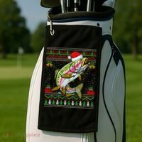 Xmas Ugly Sweater Style Santa Rainbow Trout Fish Christmas Meaningful Gift Golf Towel thumb 2