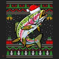 Xmas Ugly Sweater Style Santa Rainbow Trout Fish Christmas Meaningful Gift Golf Towel thumb 3