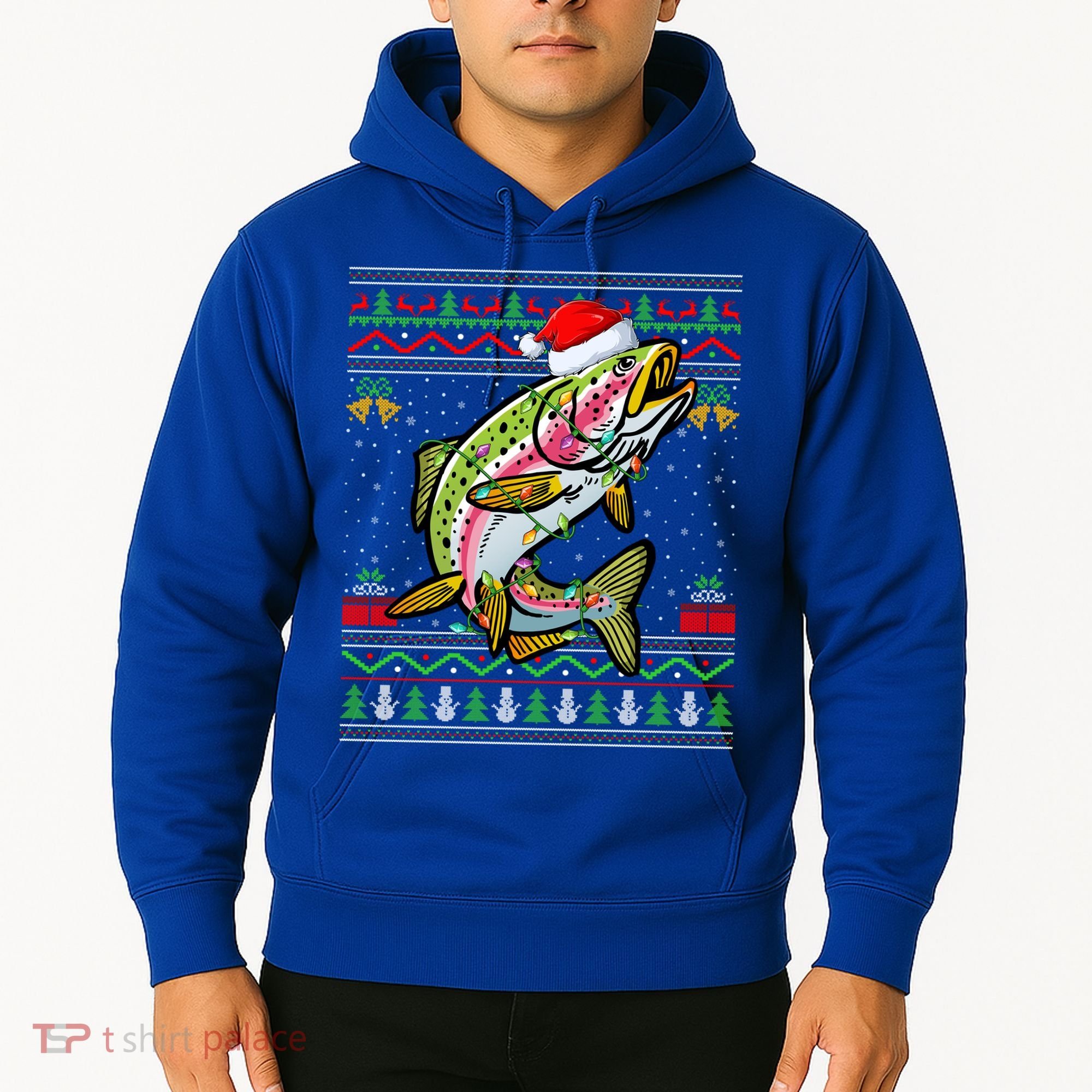 Xmas Ugly Sweater Style Santa Rainbow Trout Fish Christmas Meaningful Gift Hoodie