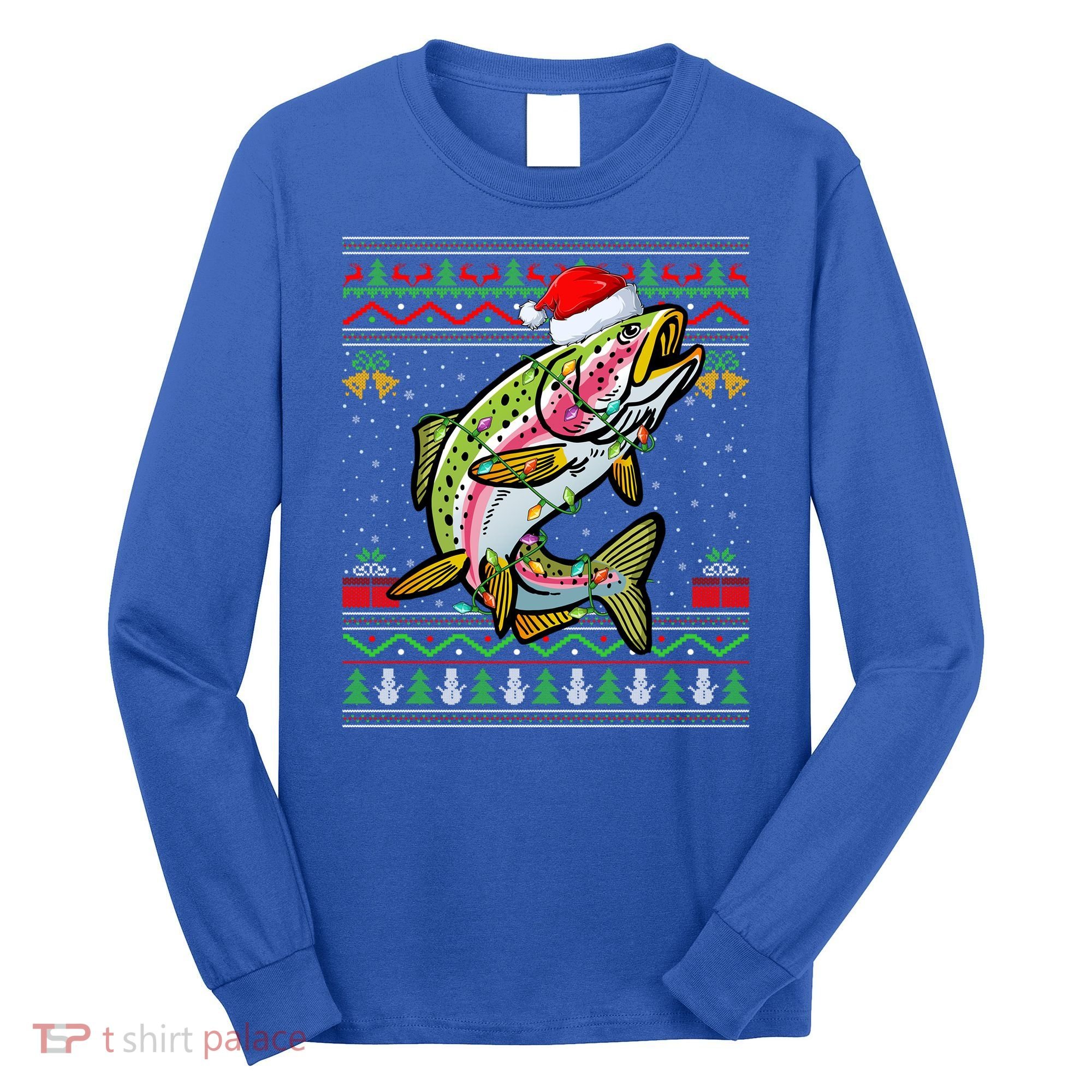 Xmas Ugly Sweater Style Santa Rainbow Trout Fish Christmas Meaningful Gift Long Sleeve Shirt