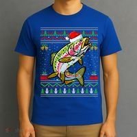 Xmas Ugly Sweater Style Santa Rainbow Trout Fish Christmas Meaningful Gift T-Shirt thumb 3