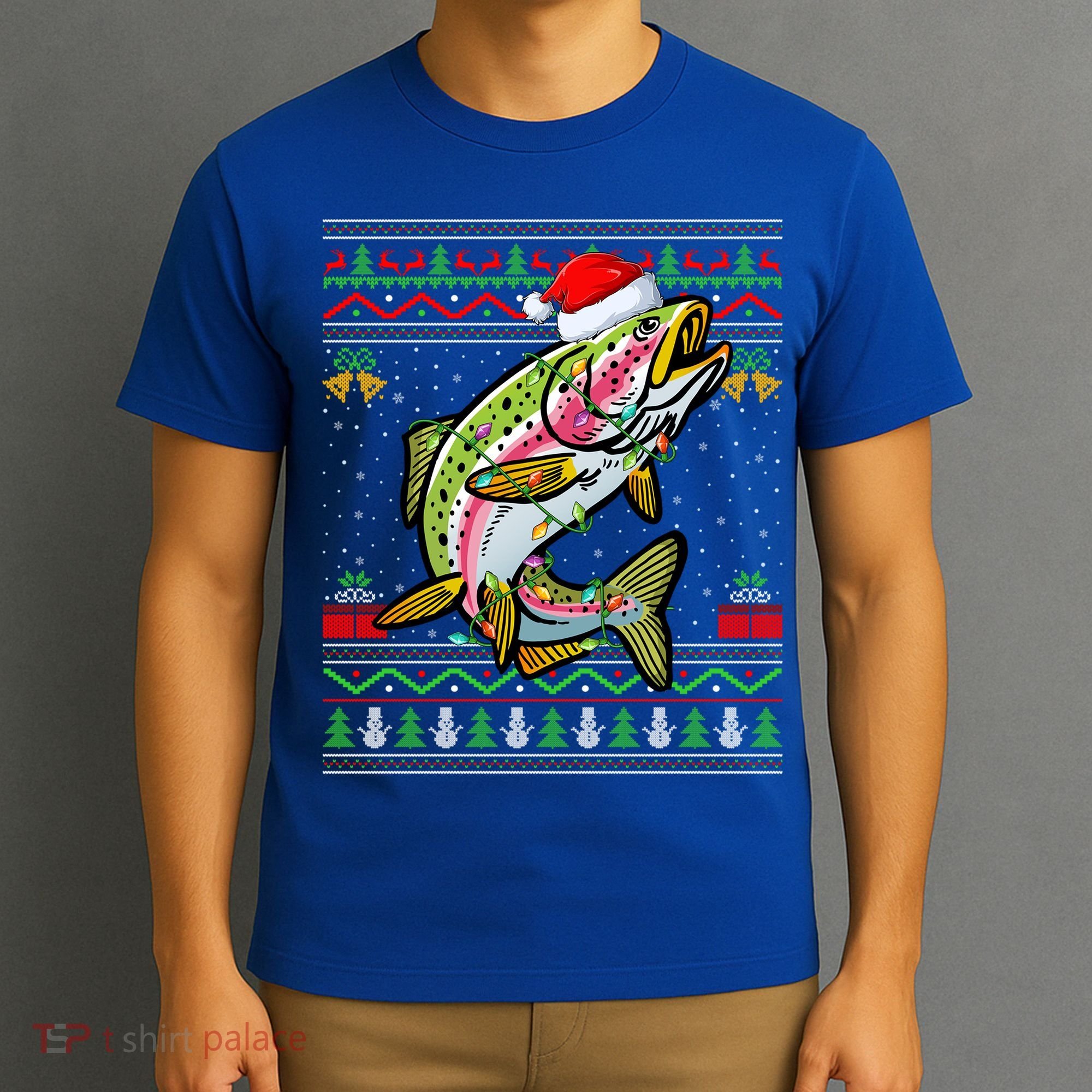 Xmas Ugly Sweater Style Santa Rainbow Trout Fish Christmas Meaningful Gift T-Shirt