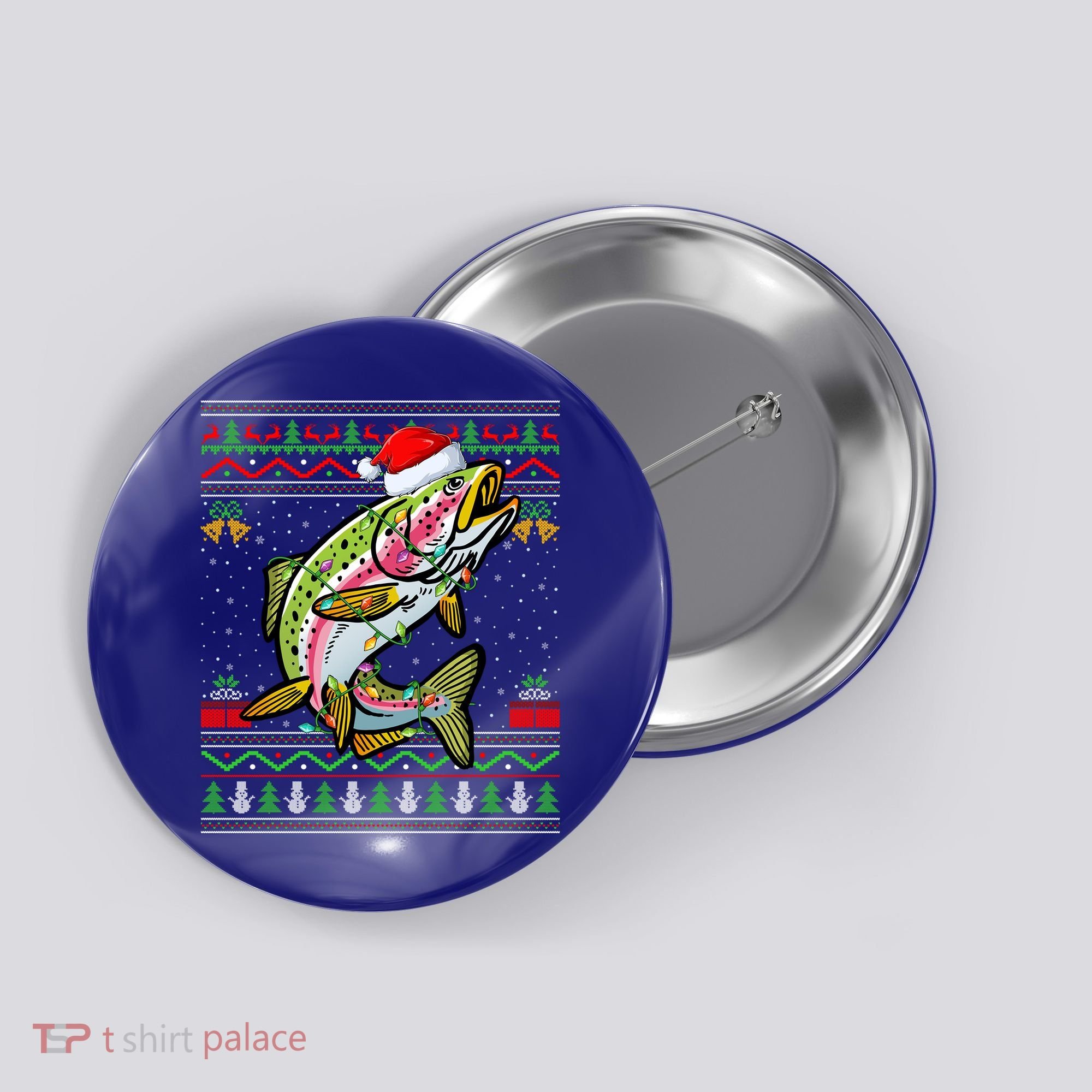 Xmas Ugly Sweater Style Santa Rainbow Trout Fish Christmas Meaningful Gift Button