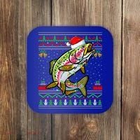 Xmas Ugly Sweater Style Santa Rainbow Trout Fish Christmas Meaningful Gift Coaster thumb 0