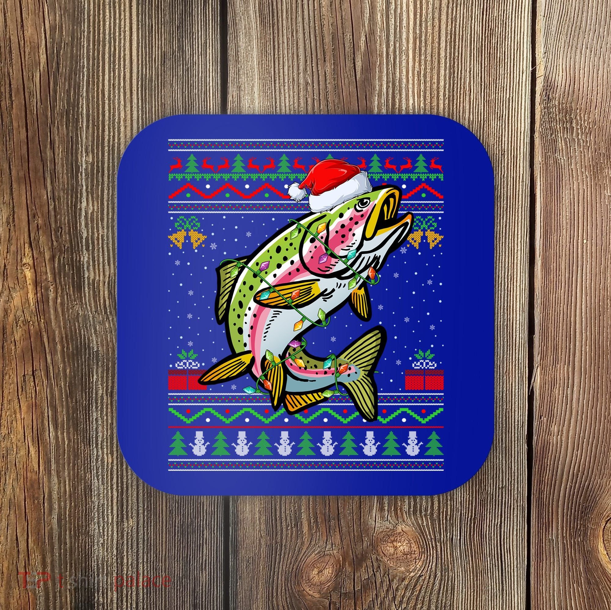 Xmas Ugly Sweater Style Santa Rainbow Trout Fish Christmas Meaningful Gift Coaster
