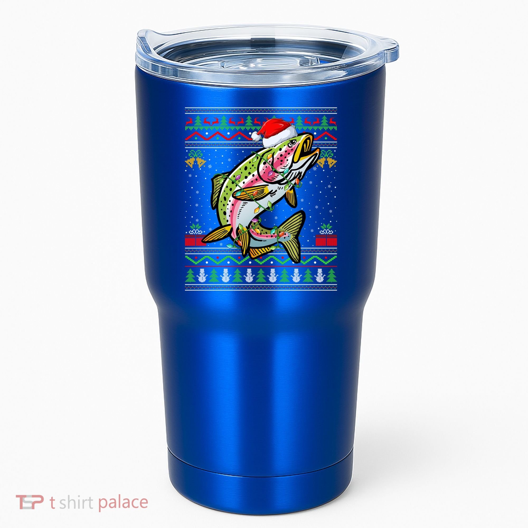 Xmas Ugly Sweater Style Santa Rainbow Trout Fish Christmas Meaningful Gift Tumbler