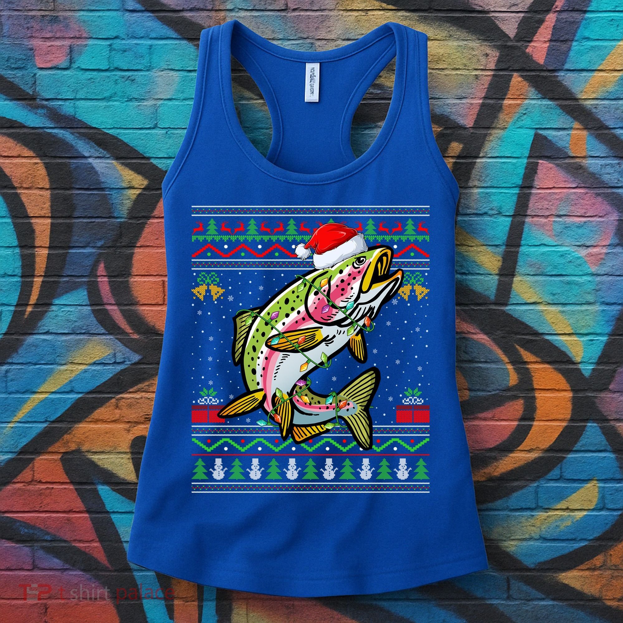 Xmas Ugly Sweater Style Santa Rainbow Trout Fish Christmas Meaningful Gift Women's Tank Top