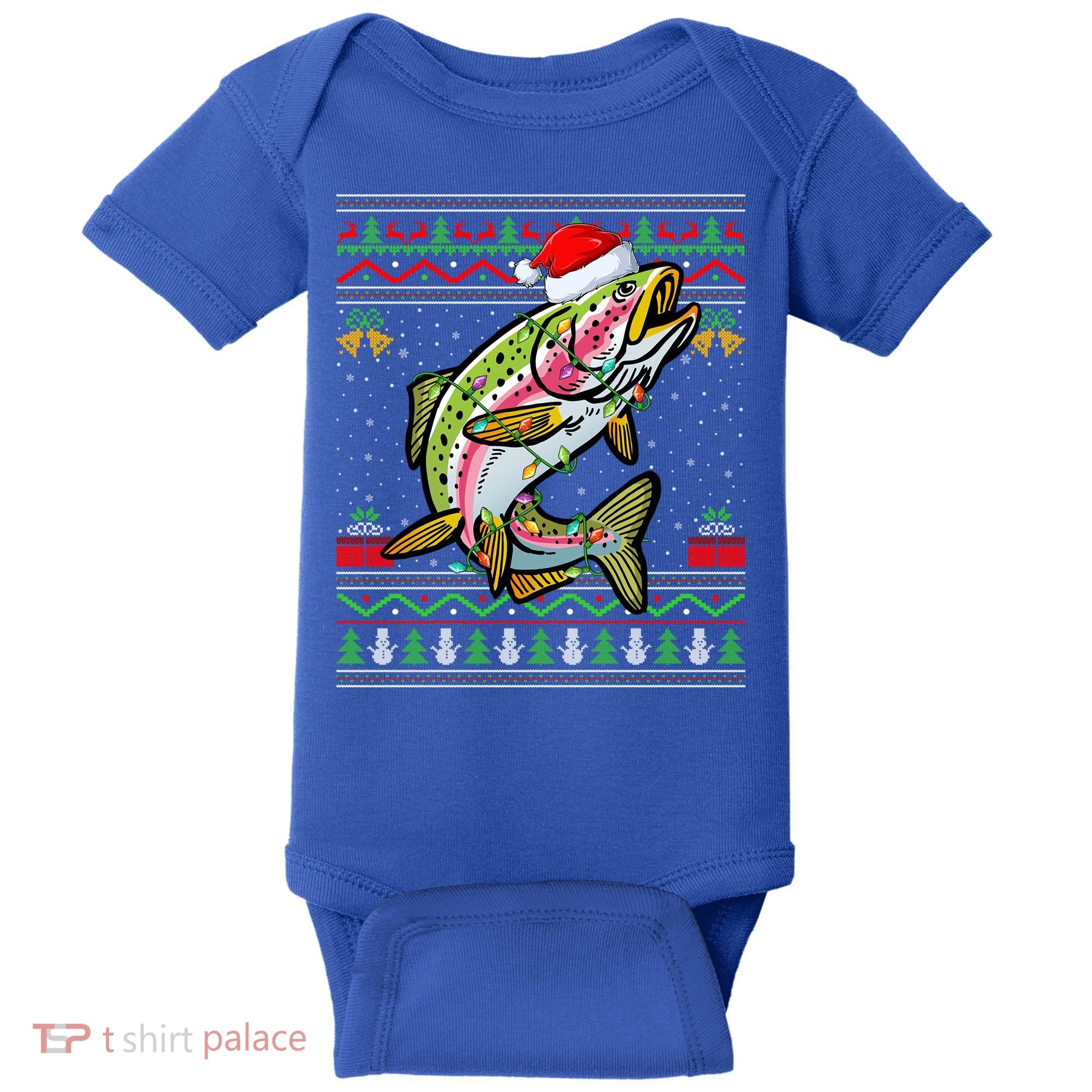 Xmas Ugly Sweater Style Santa Rainbow Trout Fish Christmas Meaningful Gift Baby Bodysuit