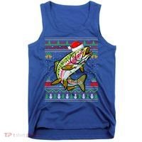 Xmas Ugly Sweater Style Santa Rainbow Trout Fish Christmas Meaningful Gift Tank Top thumb 0