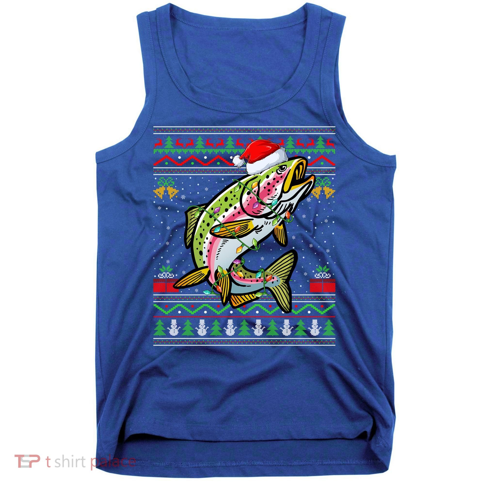 Xmas Ugly Sweater Style Santa Rainbow Trout Fish Christmas Meaningful Gift Tank Top
