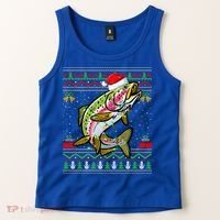 Xmas Ugly Sweater Style Santa Rainbow Trout Fish Christmas Meaningful Gift Tank Top thumb 2