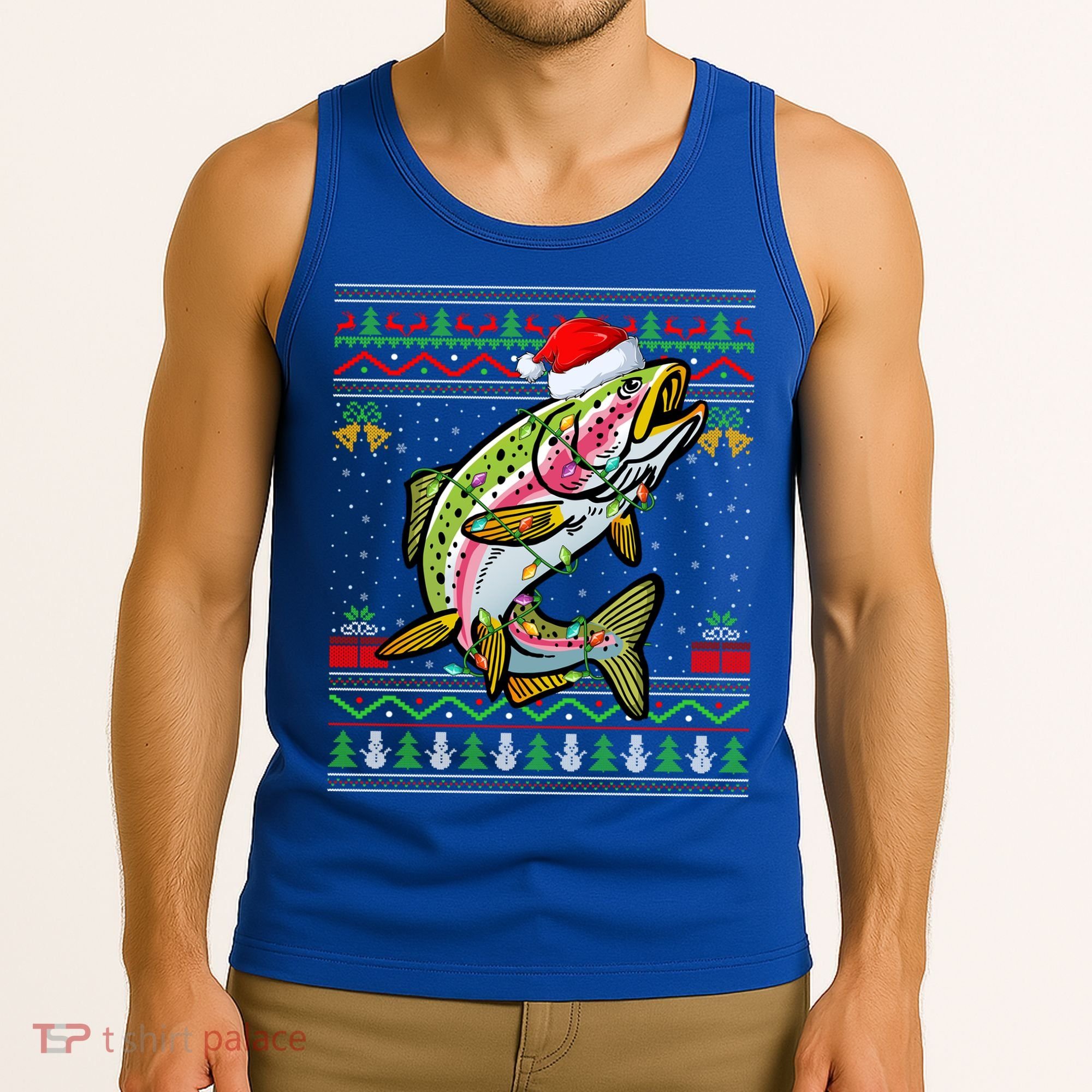 Xmas Ugly Sweater Style Santa Rainbow Trout Fish Christmas Meaningful Gift Tank Top