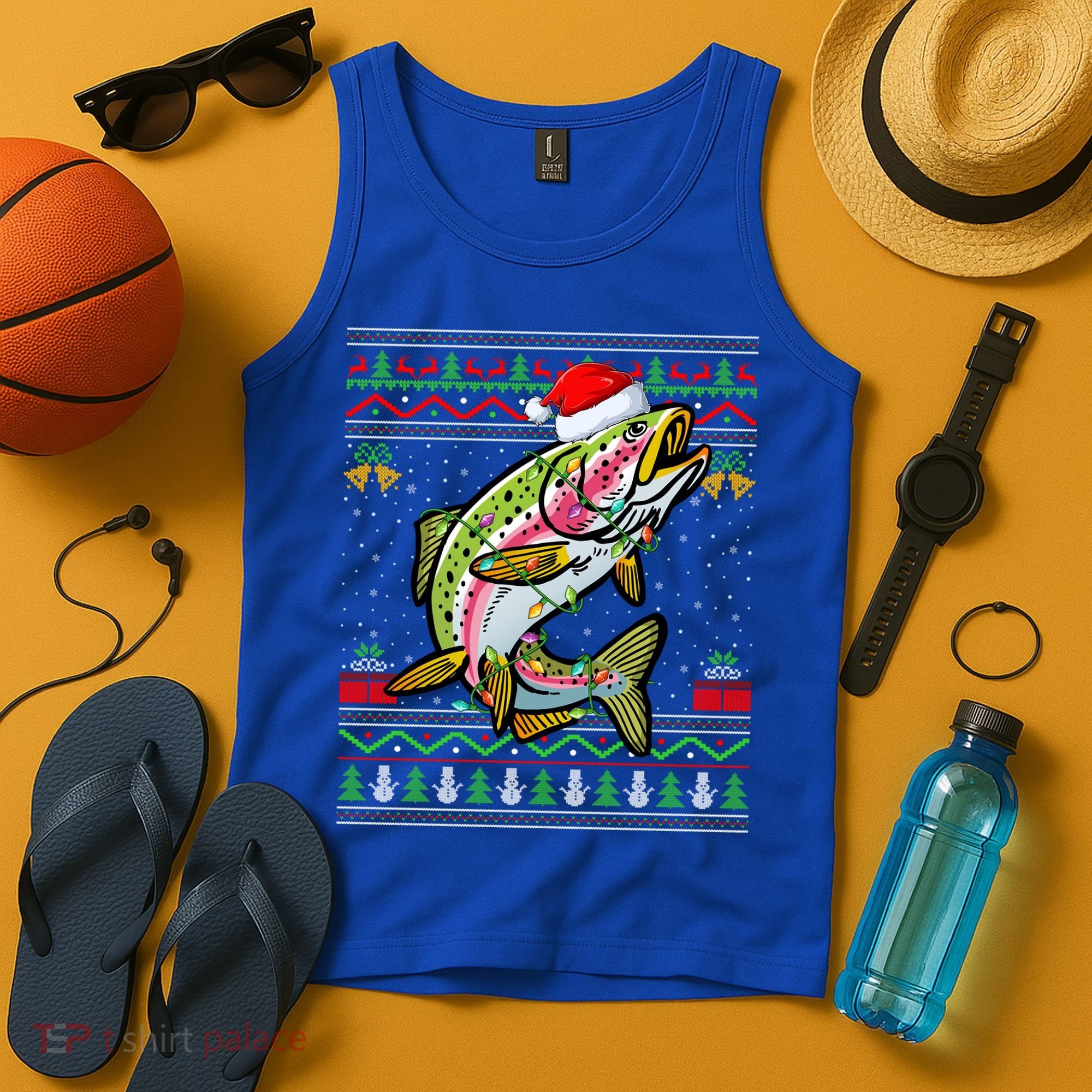 Xmas Ugly Sweater Style Santa Rainbow Trout Fish Christmas Meaningful Gift Tank Top