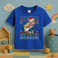 Xmas Ugly Sweater Style Santa Rainbow Trout Fish Christmas Meaningful Gift Toddler T-Shirt thumb 3