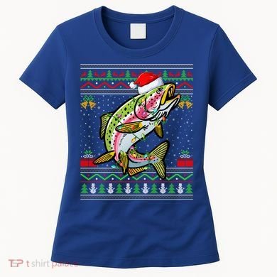 Xmas Ugly Sweater Style Santa Rainbow Trout Fish Christmas Meaningful Gift Women's T-Shirt