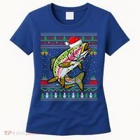 Xmas Ugly Sweater Style Santa Rainbow Trout Fish Christmas Meaningful Gift Women's T-Shirt thumb 0