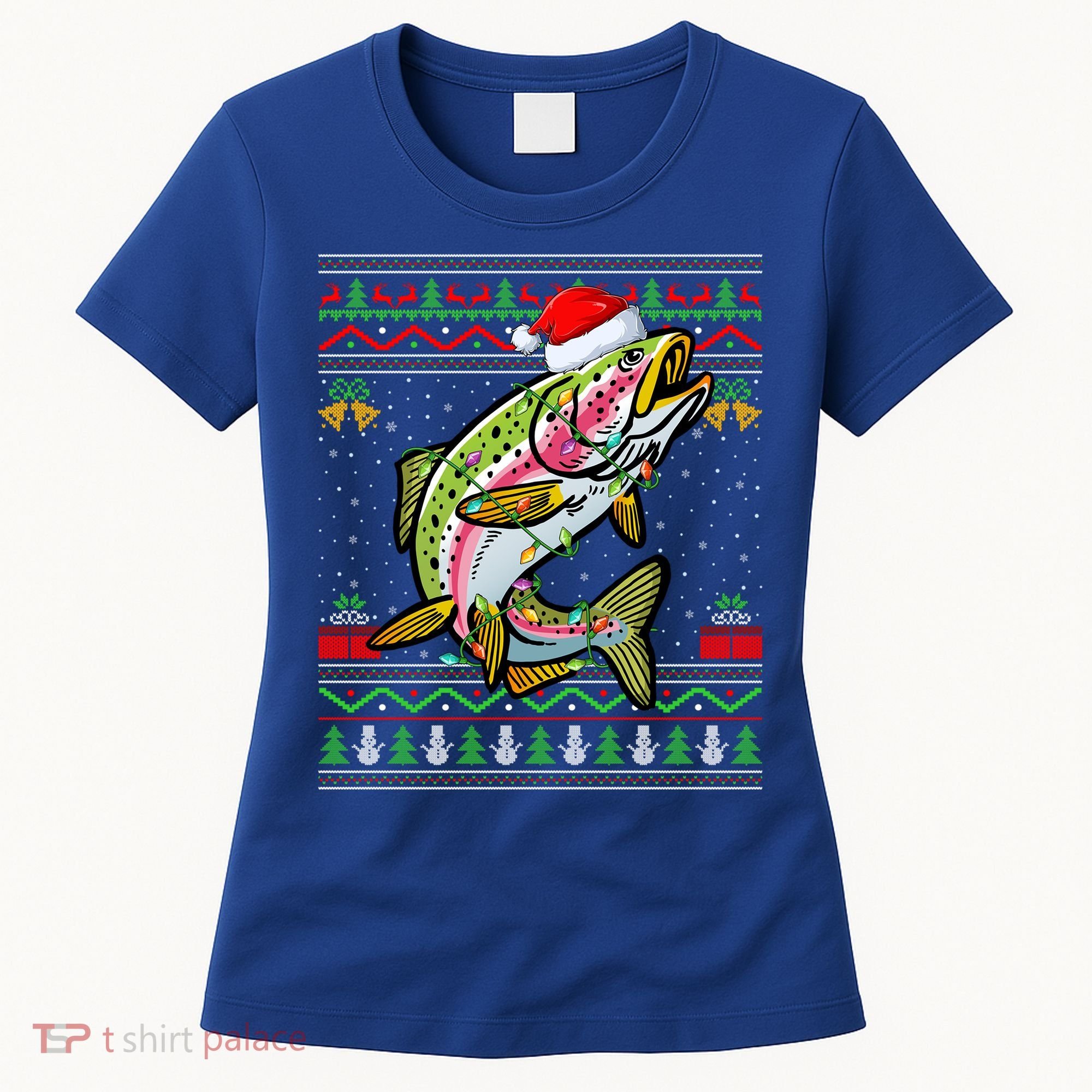 Xmas Ugly Sweater Style Santa Rainbow Trout Fish Christmas Meaningful Gift Women's T-Shirt