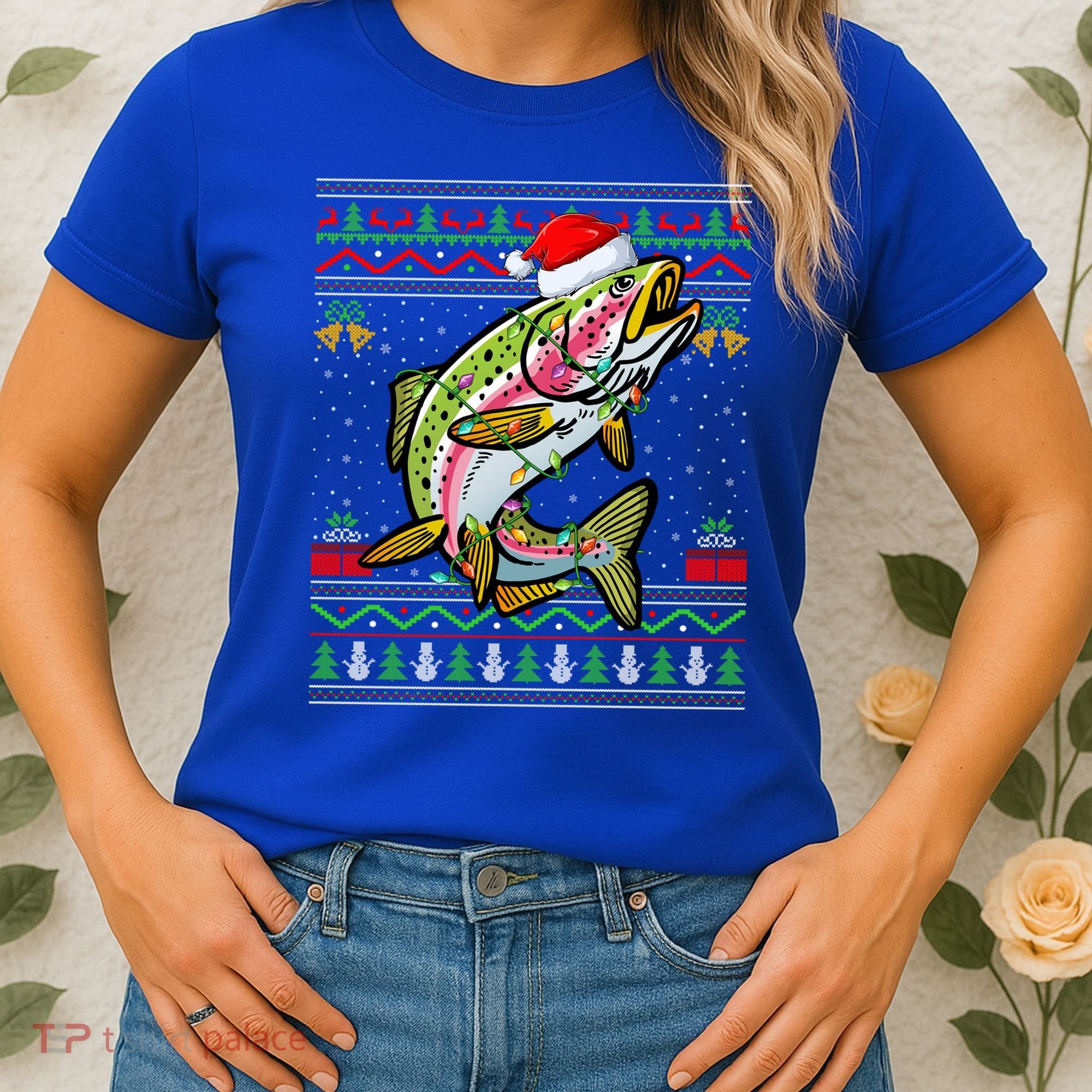 Xmas Ugly Sweater Style Santa Rainbow Trout Fish Christmas Meaningful Gift Women's T-Shirt