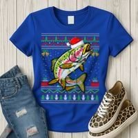 Xmas Ugly Sweater Style Santa Rainbow Trout Fish Christmas Meaningful Gift Women's T-Shirt thumb 3