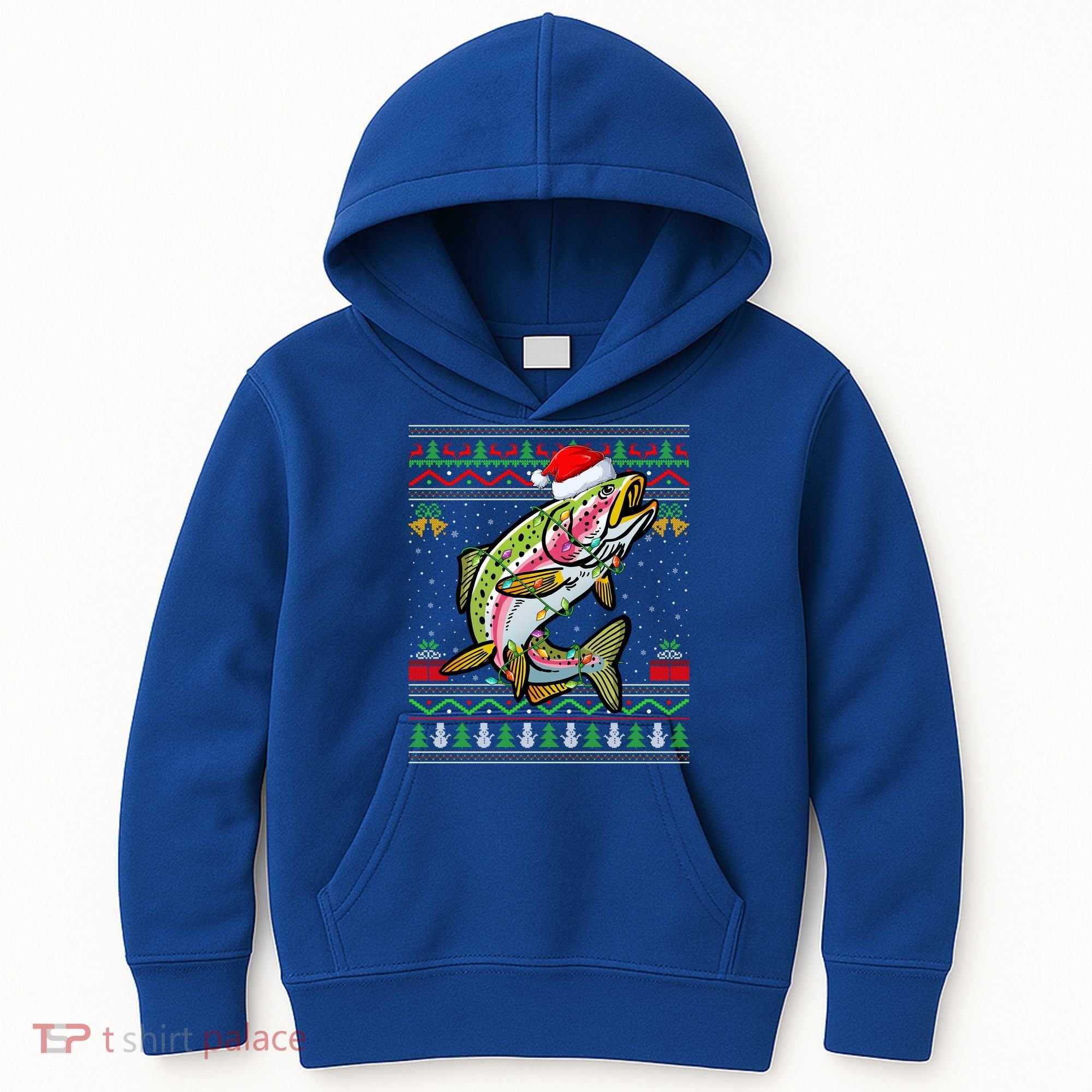 Xmas Ugly Sweater Style Santa Rainbow Trout Fish Christmas Meaningful Gift Kids Hoodie