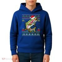 Xmas Ugly Sweater Style Santa Rainbow Trout Fish Christmas Meaningful Gift Kids Hoodie thumb 4