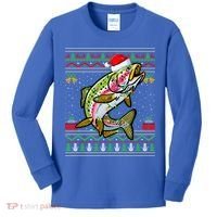 Xmas Ugly Sweater Style Santa Rainbow Trout Fish Christmas Meaningful Gift Kids Long Sleeve Shirt thumb 0