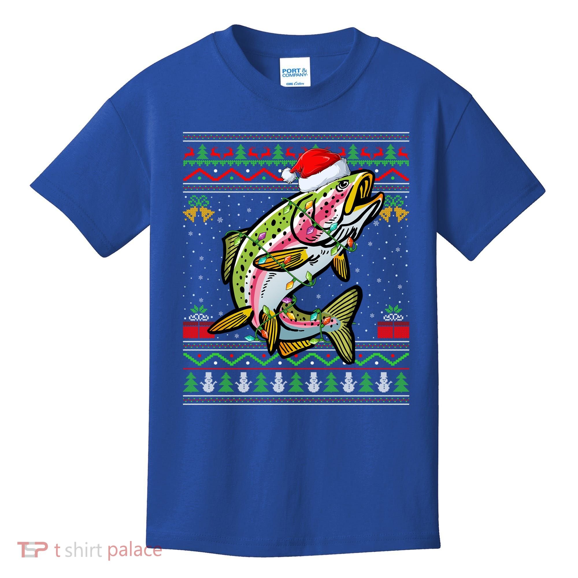 Xmas Ugly Sweater Style Santa Rainbow Trout Fish Christmas Meaningful Gift Kids T-Shirt