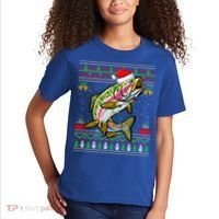 Xmas Ugly Sweater Style Santa Rainbow Trout Fish Christmas Meaningful Gift Kids T-Shirt thumb 2