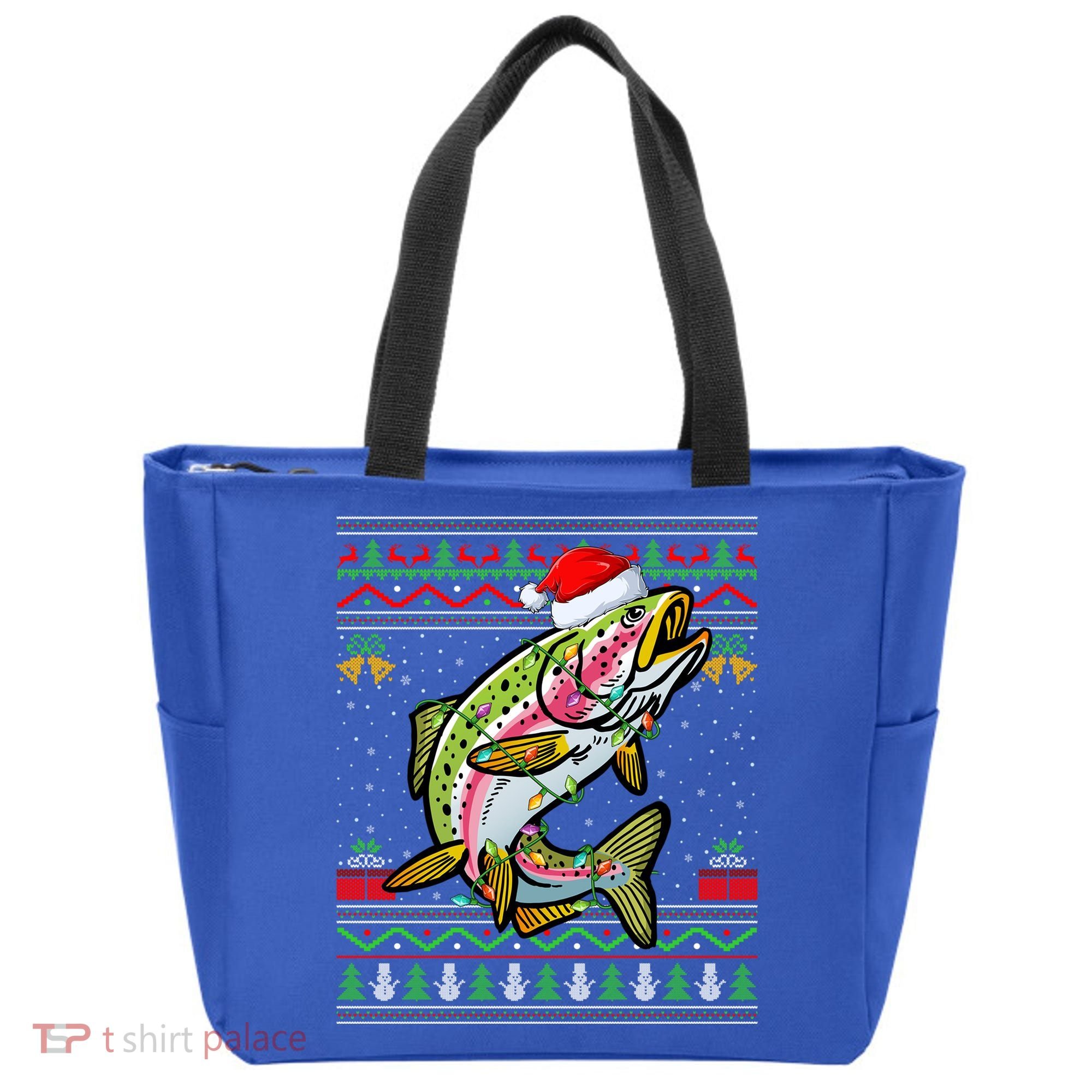 Xmas Ugly Sweater Style Santa Rainbow Trout Fish Christmas Meaningful Gift Tote Bag