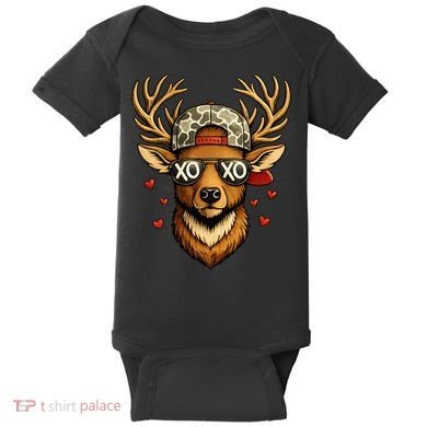 XOXO Valentine Buck Camo Deer Hunting Baby Bodysuit