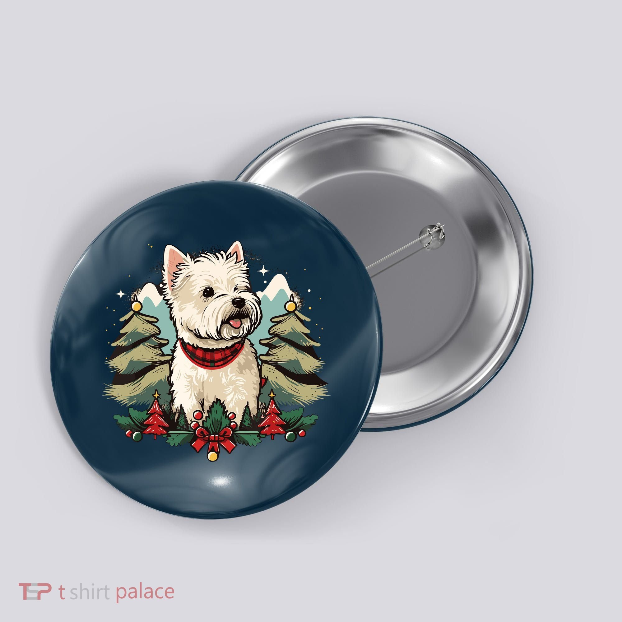Xmas West Highland White Terrier Santa On Christmas Westie Button