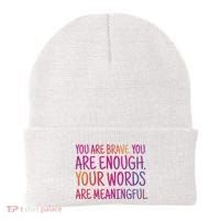 You Are Brave You Are Enough Inspirational Quote Beanie thumb 0
